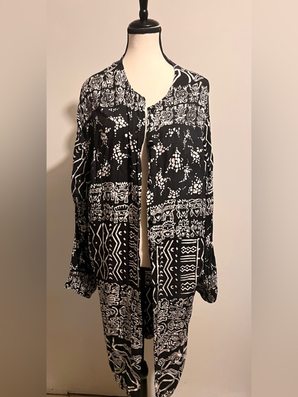 Black and White Printed Cotton Beach Coverup